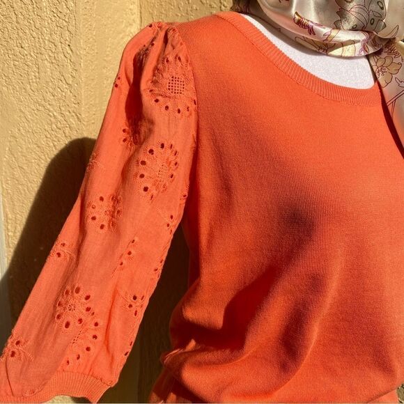 NEW NANETTE LEPORE CORAL LIGHTWEIGHT EYELET SHORT SLEEVE SWEATER S - Picture 7 of 15